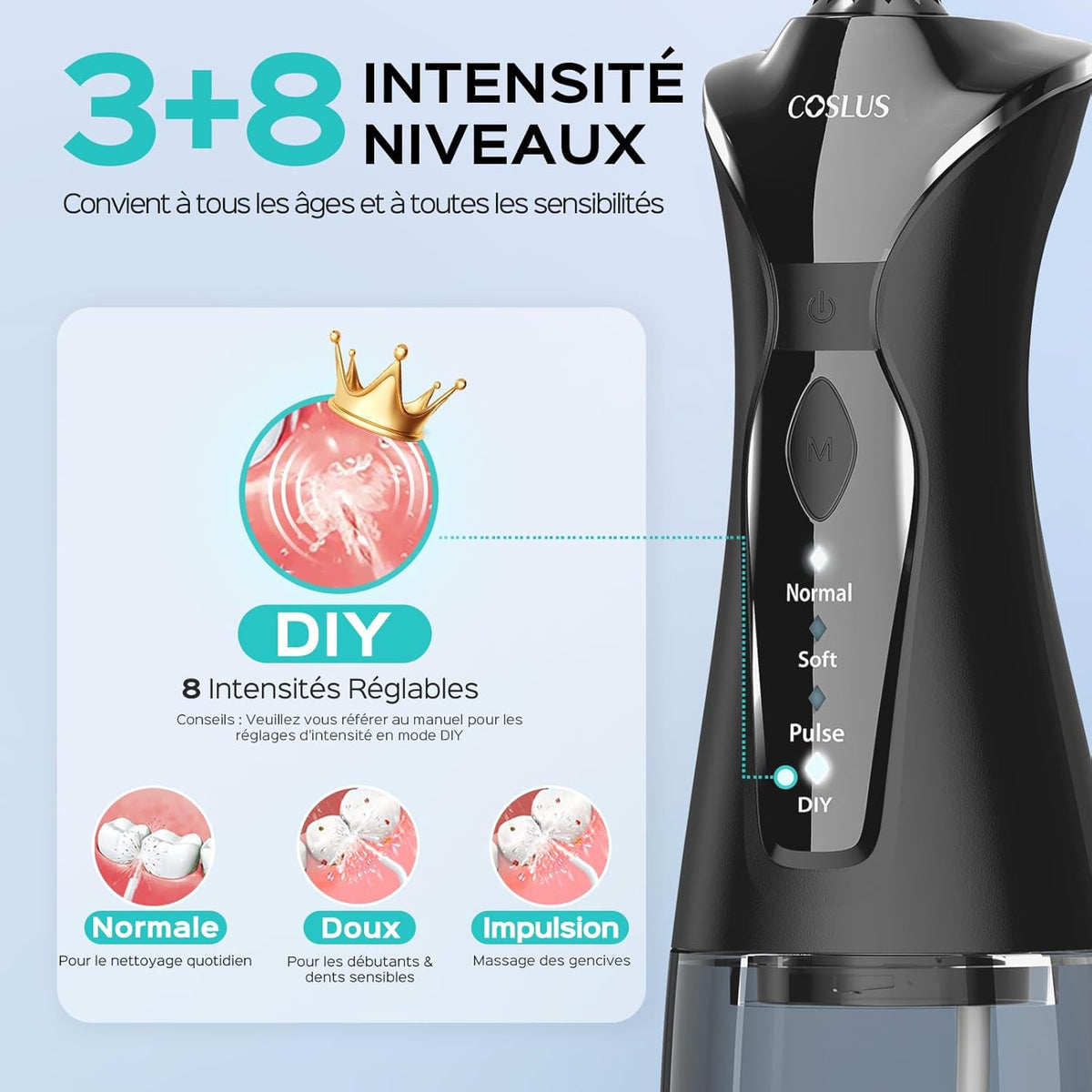 iFarh.com hydropulseur jet dentaire portable 38 niveaux d'intensité