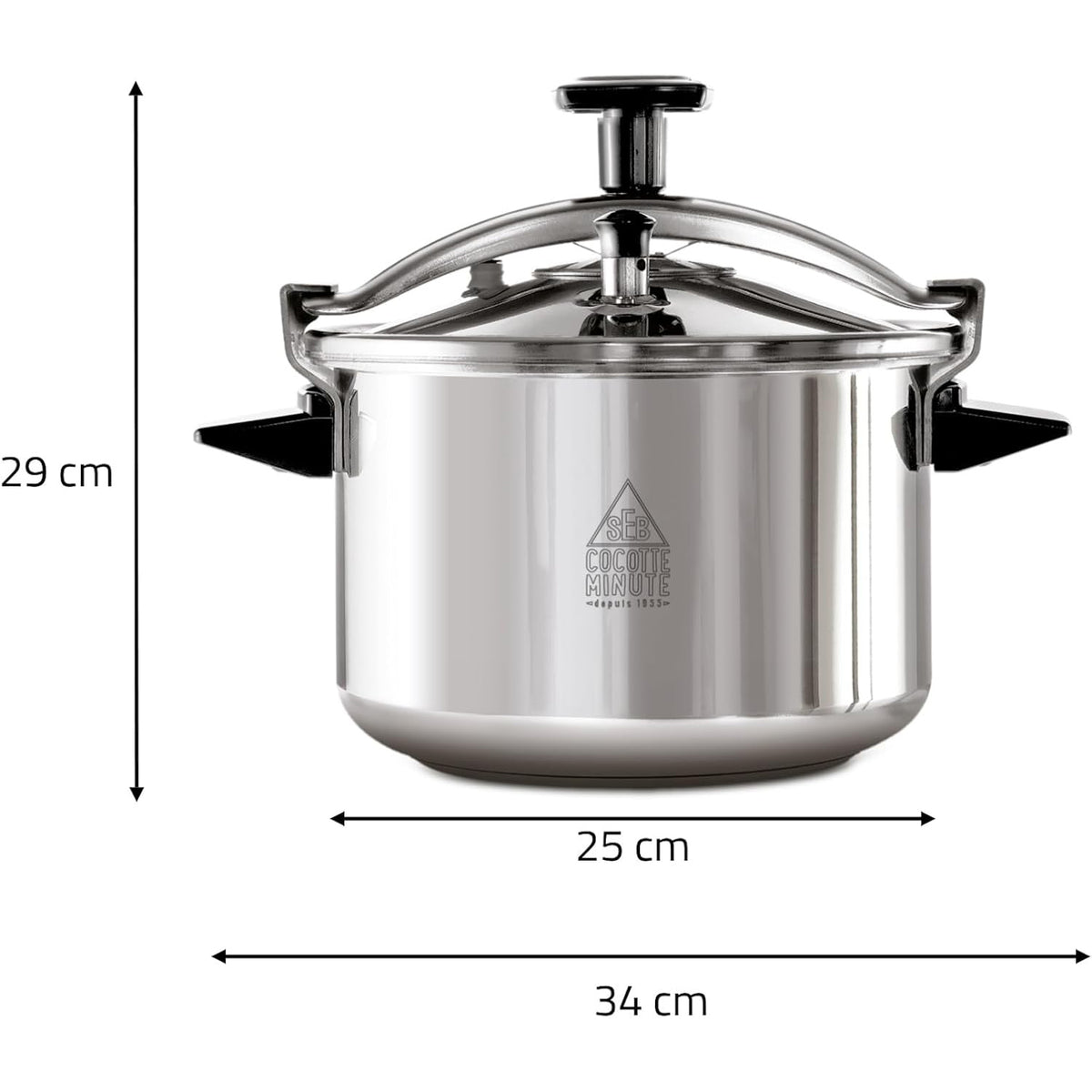 iFarh.com cocotte minute Seb 6L autocuiseur en inox tous feux dont induction fabriqué en France dimensions